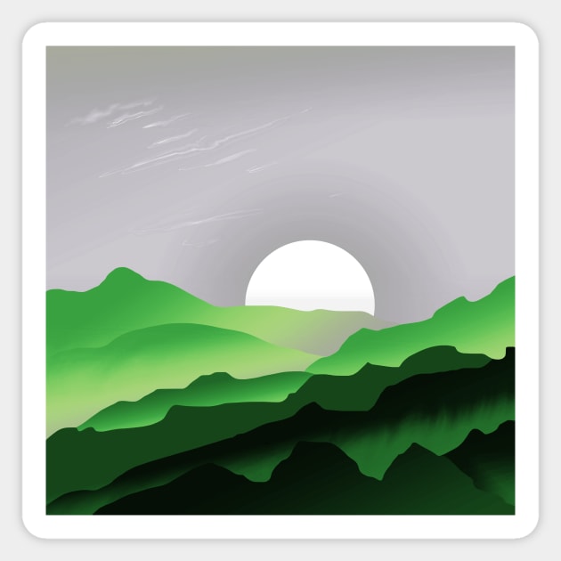 Aromantic Pride Sunrise Mountain Landscape Sticker by VernenInk